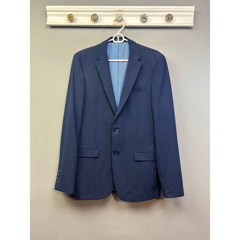 Egara Suit Jacket Mens 40 Long Blue Skinny Fit Stretch Gingham Lining Preppy